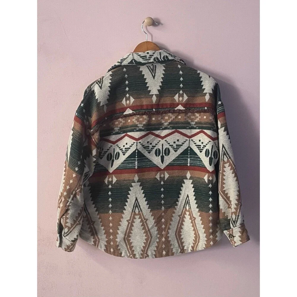 New In Green, Brown, Tan, Rust Tribal Printed Shirt Jacket